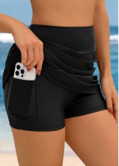 High Waisted Black Ruched Swim Skirt