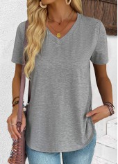 Grey Short Sleeve V Neck T Shirt