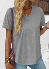 Grey Short Sleeve V Neck T Shirt