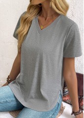 Grey Short Sleeve V Neck T Shirt