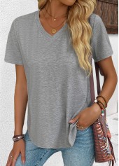 Grey Short Sleeve V Neck T Shirt