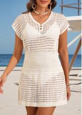 Beige Short Sleeve V Neck Cover Up