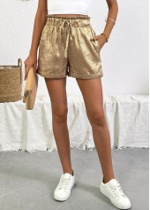 Champagne Tie Elastic Waist High Waisted Shorts