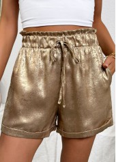 Champagne Tie Elastic Waist High Waisted Shorts
