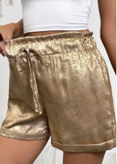 Champagne Tie Elastic Waist High Waisted Shorts