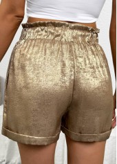 Champagne Tie Elastic Waist High Waisted Shorts