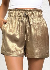 Champagne Tie Elastic Waist High Waisted Shorts