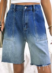 Ombre Denim Blue Wide Leg Button Fly Shorts