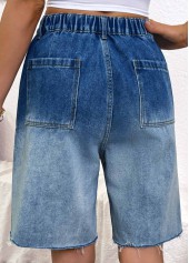 Ombre Denim Blue Wide Leg Button Fly Shorts