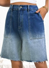 Ombre Denim Blue Wide Leg Button Fly Shorts