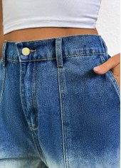 Ombre Denim Blue Wide Leg Button Fly Shorts