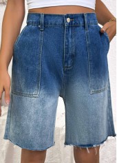 Ombre Denim Blue Wide Leg Button Fly Shorts