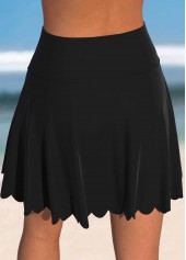 High Waisted Black Scalloped Hem Swim Skirt