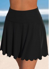 High Waisted Black Scalloped Hem Swim Skirt