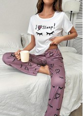 Letter Print Dark Reddish Purple Lounge Top and Pants