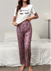 Letter Print Dark Reddish Purple Lounge Top and Pants