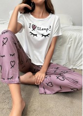 Letter Print Dark Reddish Purple Lounge Top and Pants