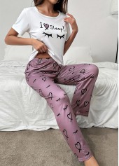 Letter Print Dark Reddish Purple Lounge Top and Pants