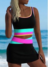 High Waisted Black Patchwork Bikini Set