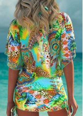 Tropical Plants Print Green Cover Up