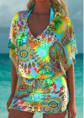 Tropical Plants Print Green Cover Up