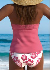 Mid Waisted Floral Print Pink Tankini Set
