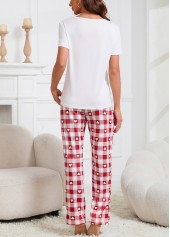 Plaid Wine Red Round Neck Lounge Top and Pants
