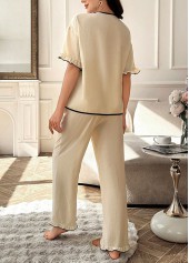 Beige Turn Down Collar Lounge Top and Pants