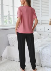 Pink Round Neck Short Sleeve Lounge Top and Pants