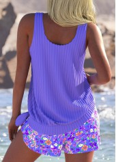 Mid Waisted Ditsy Floral Print Light Purple Tankini Set