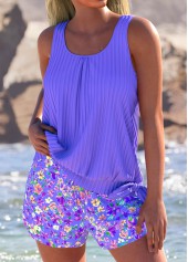 Mid Waisted Ditsy Floral Print Light Purple Tankini Set