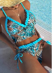 Mid Waisted Leopard Blue Bikini Set