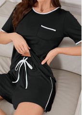 Black Round Neck Short Sleeve Lounge Top and Shorts