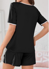 Black Round Neck Short Sleeve Lounge Top and Shorts