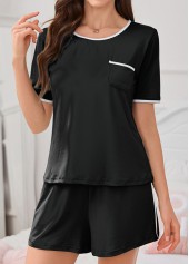 Black Round Neck Short Sleeve Lounge Top and Shorts