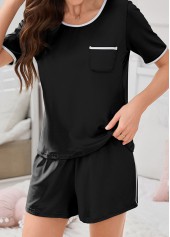 Black Round Neck Short Sleeve Lounge Top and Shorts