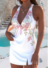 Mid Waisted Random Floral Print Pink Tankini Set