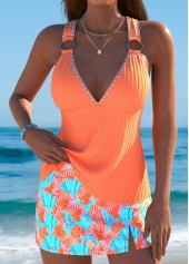Mid Waisted Marine Life Print Orange Tankini Set