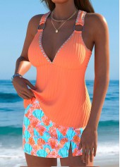 Mid Waisted Marine Life Print Orange Tankini Set