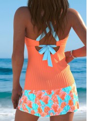 Mid Waisted Marine Life Print Orange Tankini Set