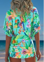 Tropical Plants Print Mint Green Cover Up