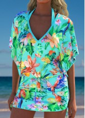 Tropical Plants Print Mint Green Cover Up