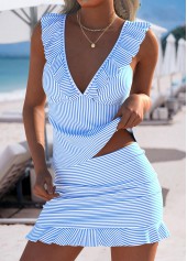 Mid Waisted Striped Light Blue Tankini Set