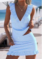 Mid Waisted Striped Light Blue Tankini Set