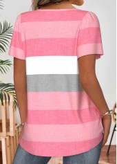 Striped Light Pink Short Sleeve Square Neck Blouse