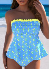 Mid Waisted Ditsy Floral Print Sky Blue Tankini Set
