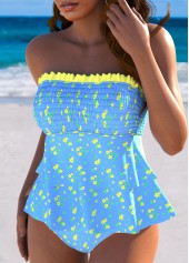 Mid Waisted Ditsy Floral Print Sky Blue Tankini Set