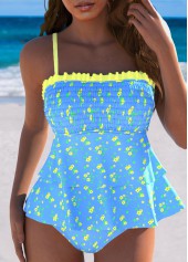 Mid Waisted Ditsy Floral Print Sky Blue Tankini Set