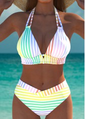 Mid Waisted Multi Stripe Print Bikini Set