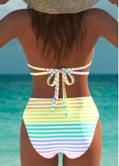 Mid Waisted Multi Stripe Print Bikini Set
